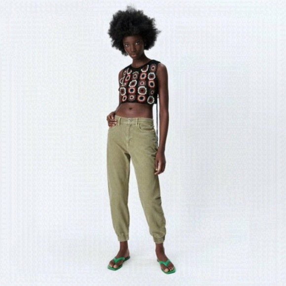 ZARA Women's ZW The Mercer Jogger Jeans Light Khaki - Picture 1 of 10